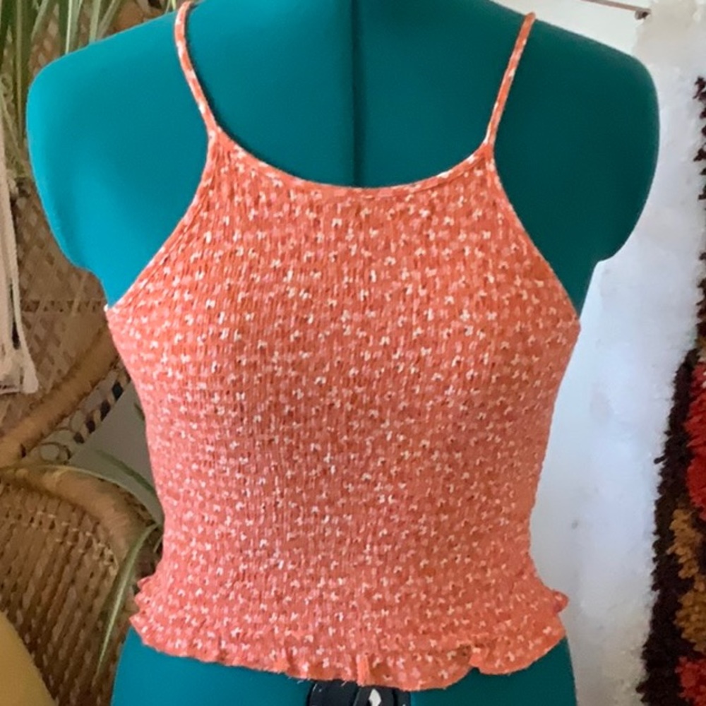 X small tank top, crop top orange floral print